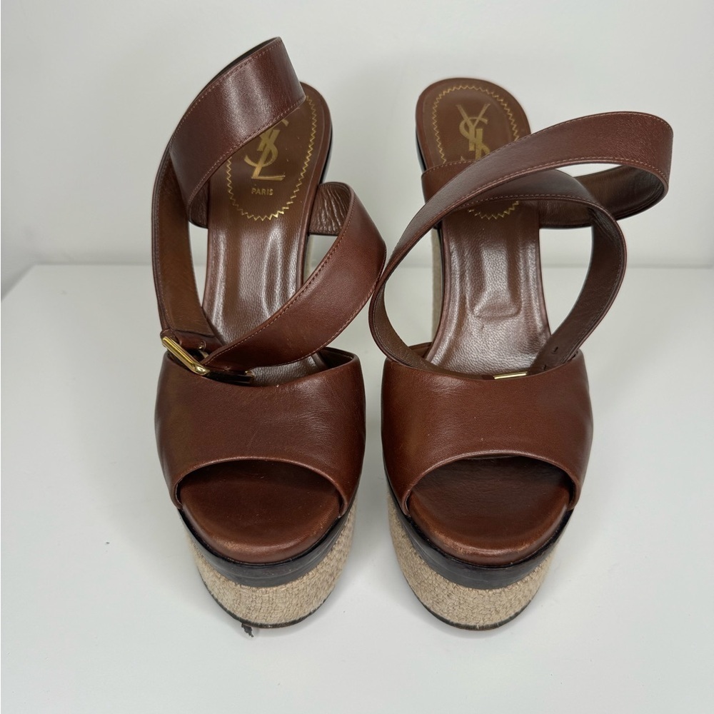 YSL Yves Saint Laurent Leather Cruise Platform Sandals Sz 39 - Picture 2 of 7